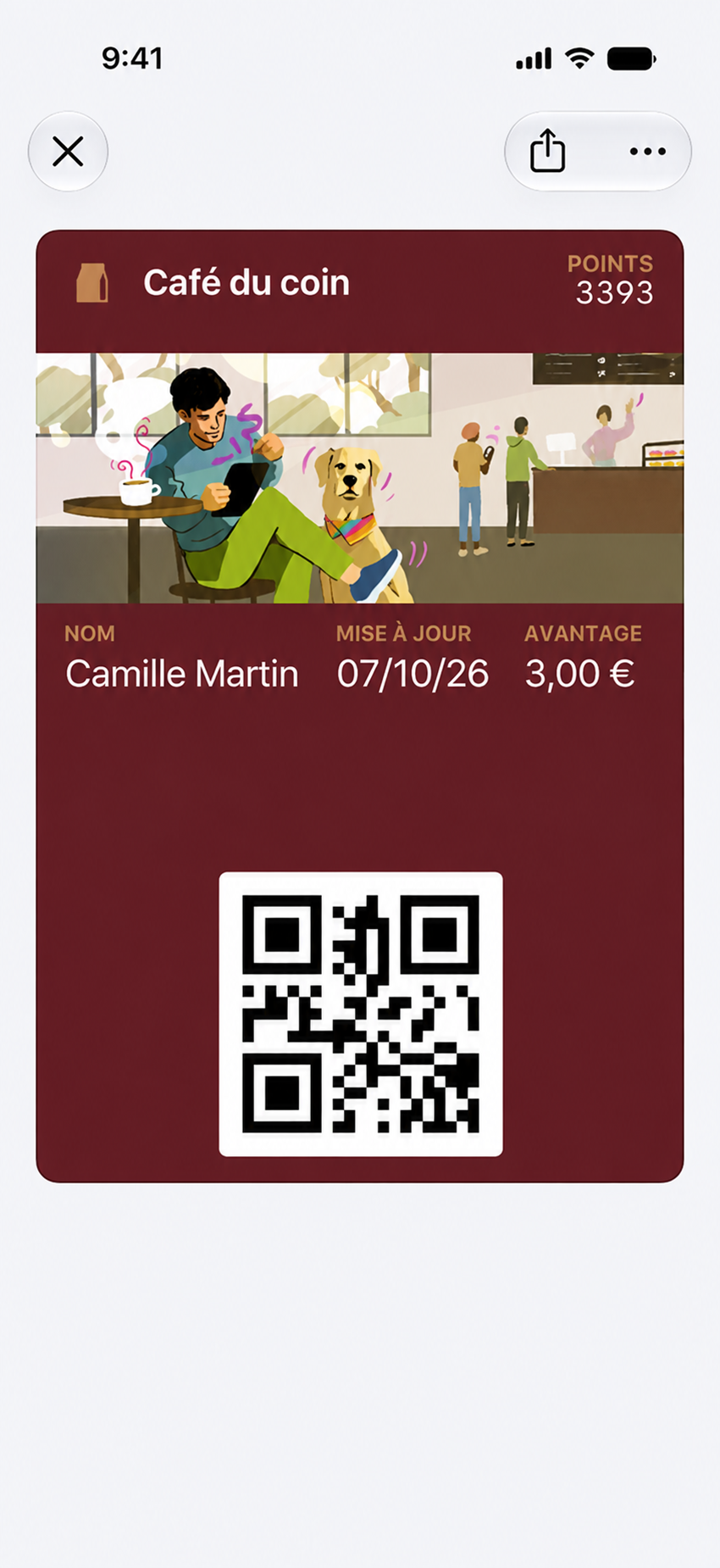 Exemple de carte de fidélité dans Apple Wallet, en français