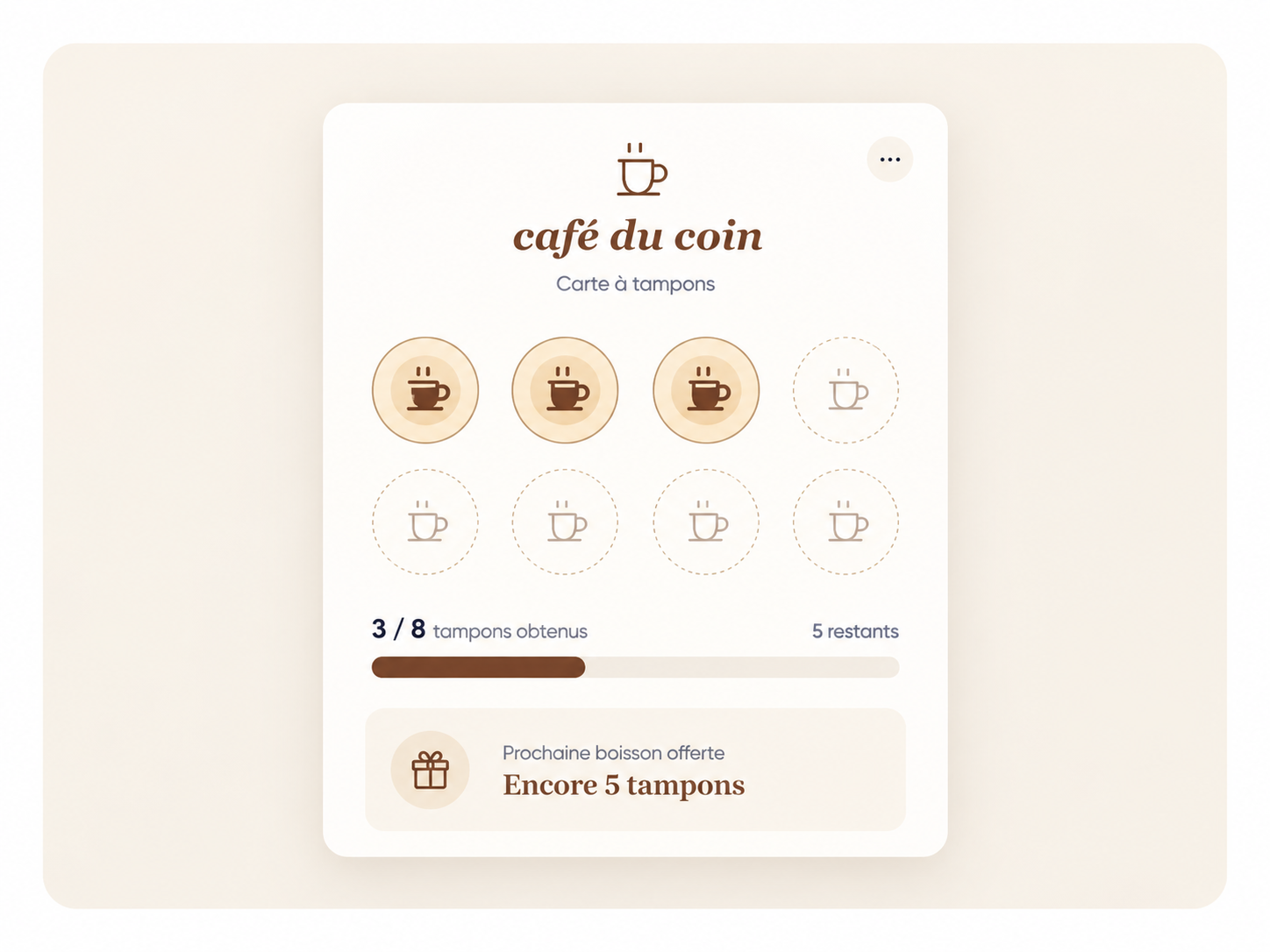 Carte à huit tampons du café du coin